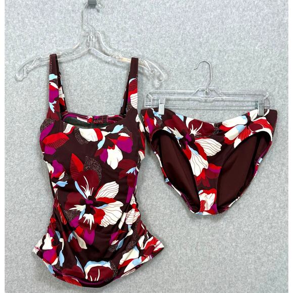 Athleta Hero Bloom Decadent Chocoate Tankini Swimsuit Size 38B/C 2-Piece Ruched - Picture 1 of 16